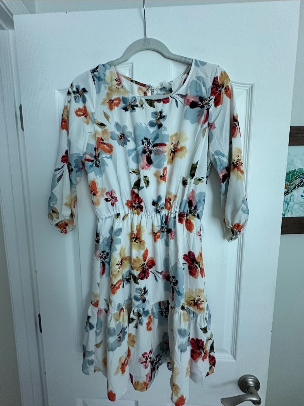 June & Delancy White Floral Tiered Dress with Multicolor Blooms